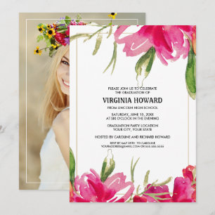Watercolor Floral Custom Photo Graduation Party Invitation