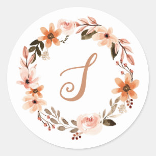 Watercolor Floral Custom Text Monogram Sticker