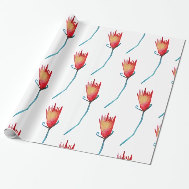 Watercolor Floral Custom Wrapping Paper (Unrolled)