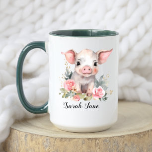 Watercolor Floral Cute Baby Fox & Piglet  Mug