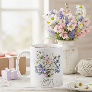 Watercolor Floral Daisies April Birthday Coffee Mug