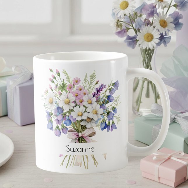 Watercolor Floral Daisies April Birthday Coffee Mug (Creator Uploaded)