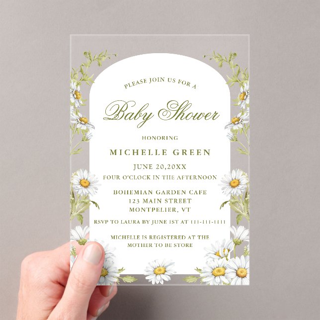 Watercolor Floral Daisy Baby Shower  Acrylic Invitations (Insitu (Handheld))