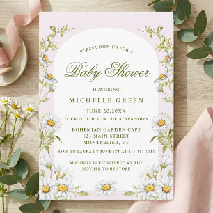 Watercolor Floral Daisy Baby Shower Blush Pink Invitation