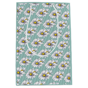 Watercolor Floral Daisy Duck Egg Blue Boho Medium Gift Bag