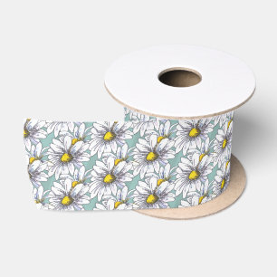 Watercolor Floral Daisy Duck Egg Blue Boho Satin Ribbon