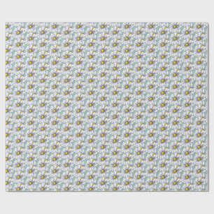 Watercolor Floral Daisy Duck Egg Blue Boho Wrapping Paper