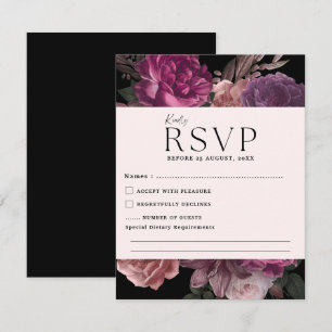 Watercolor floral dark moody romantic wedding RSVP card