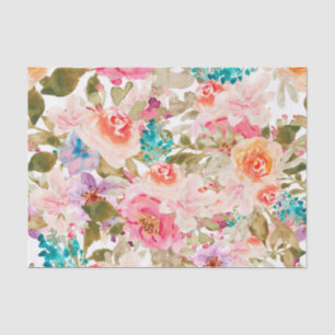 Watercolor Floral Decoupage with Pinks and Peach Tissue Paper