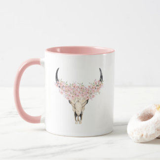Watercolor Floral Deer Skull Mug