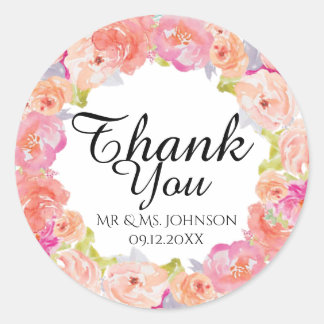 Watercolor floral Design Classic Round Sticker