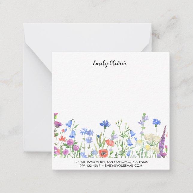 Watercolor Floral Design Custom Name and Address Card (Front)