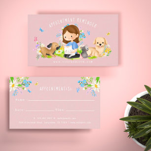 Watercolor Floral Dog & Cat Pet Care Services Pink Appointment Card