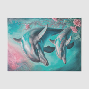 Watercolor Floral Dolphin Decoupage Paper