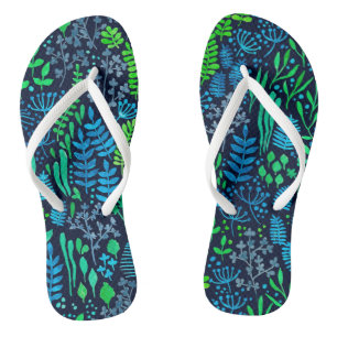 Watercolor floral doodles dark background flip flops