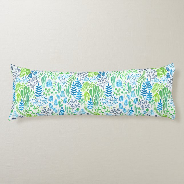 Watercolor floral doodles white body pillow (Front)