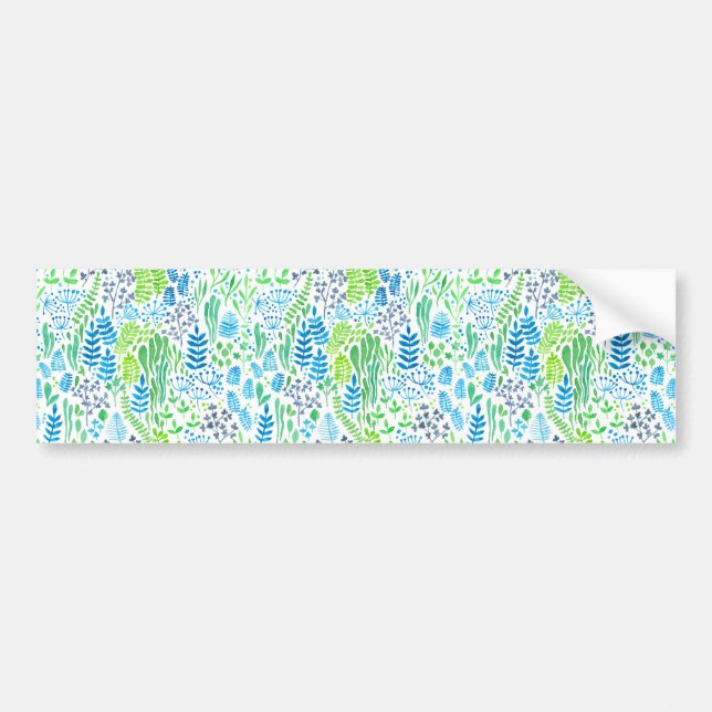 Watercolor floral doodles white bumper sticker (Front)