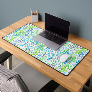Watercolor floral doodles white desk mat