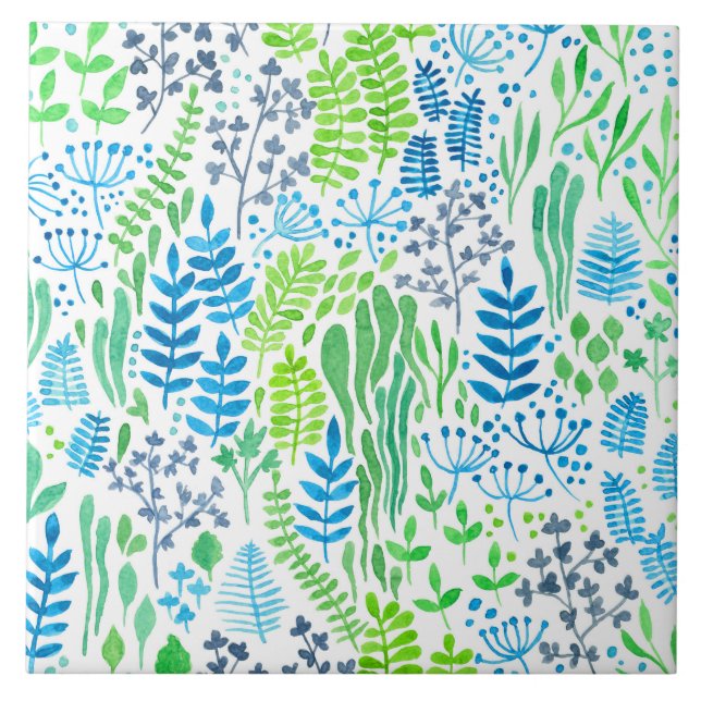 Watercolor floral doodles white tile (Front)