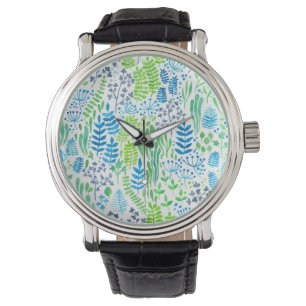 Watercolor floral doodles white watch