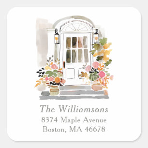 Watercolor Floral Door New Home Return Address Square Sticker