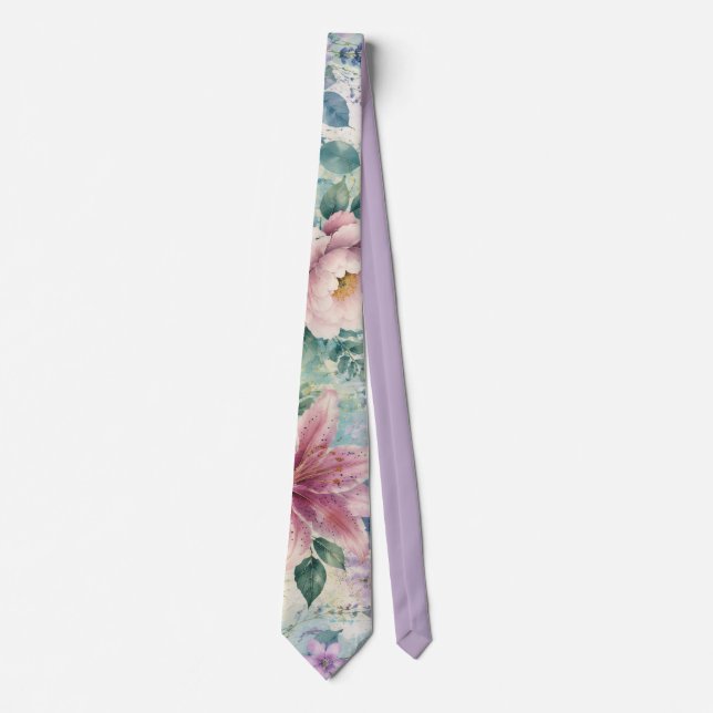 Watercolor Floral Dragonfly Pattern Tie (Front)