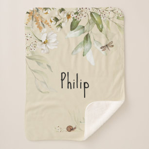 Watercolor Floral Drop Sherpa Stroller Boy Blanket