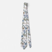 Watercolor Floral Dusty Blue Flower  Tie (Front)