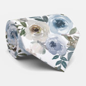 Watercolor Floral Dusty Blue Flower  Tie (Rolled)