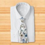 Watercolor Floral Dusty Blue Flower  Tie<br><div class="desc">This design may be personalized by choosing the Edit Design option. You may also transfer onto other items. Contact me at colorflowcreations@gmail.com or use the chat option at the top of the page if you wish to have this design on another product or need assistance. See more of my designs...</div>