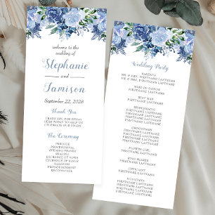 Watercolor Floral Dusty Blue Wedding Program