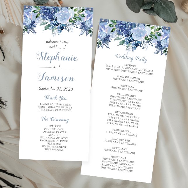 Watercolor Floral Dusty Blue Wedding Program (Creator Uploaded)