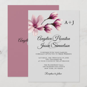 Watercolor Floral Dusty Mauve Taupe Grey Wedding Invitation