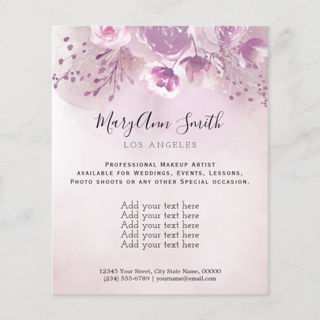 watercolor floral dusty pink purple flyer (Front)