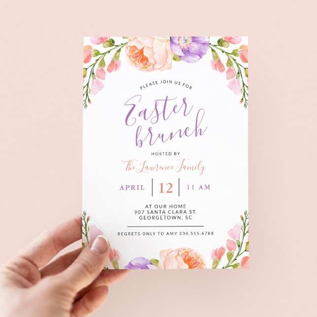 Watercolor Floral Easter Brunch Party Invitation (Creator Uploaded)