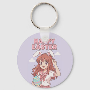 Watercolor Floral Easter Bunny Keychain