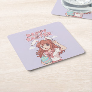 Watercolor Floral Easter Bunny Paper Coaster