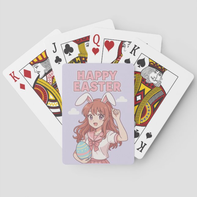 Watercolor Floral Easter Bunny Playing Cards (Back)