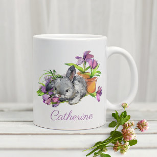 Watercolor Floral Easter Bunny Rabbit Personalized Coffee Mug