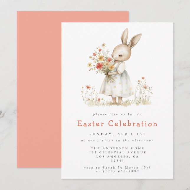 Watercolor Floral Easter Invitation (Front/Back)
