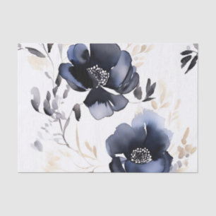 Watercolor Floral Elegance in Black and White Tissue Paper