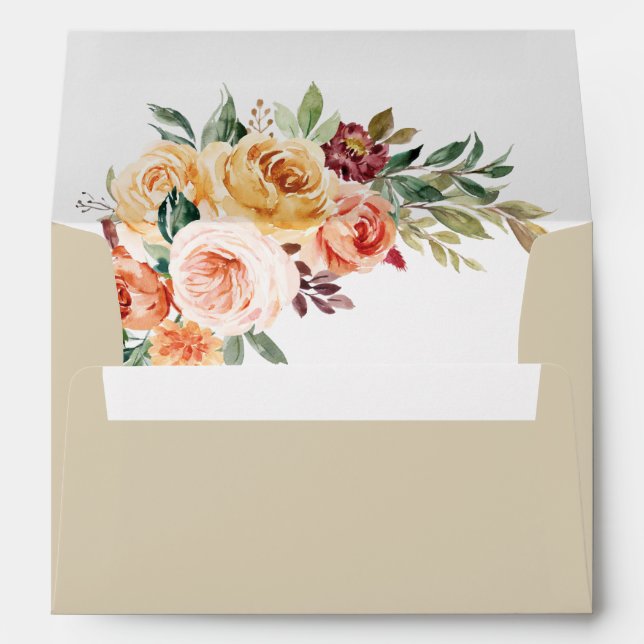 Watercolor Floral Elegant Blush Burgundy Wedding Envelope (Back (Bottom))