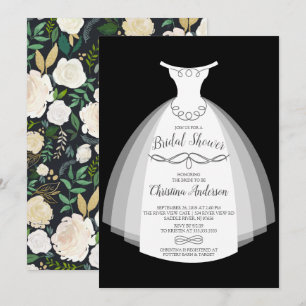 Watercolor Floral Elegant Bride Gown Bridal Shower Invitation