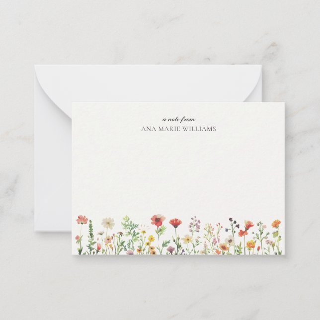 Watercolor Floral Elegant Chic Note Card (Front)