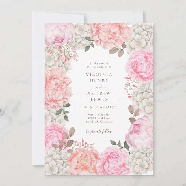 Watercolor Floral Elegant Garden Wedding Invitation (Front)