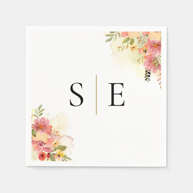 Watercolor Floral Elegant Monogram Napkin (Front)