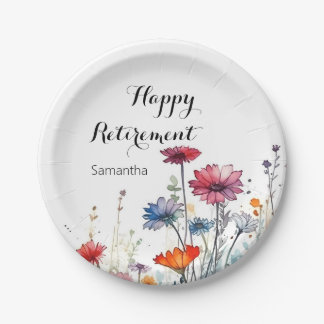Watercolor Floral Elegant Retirement Party  Paper Plate