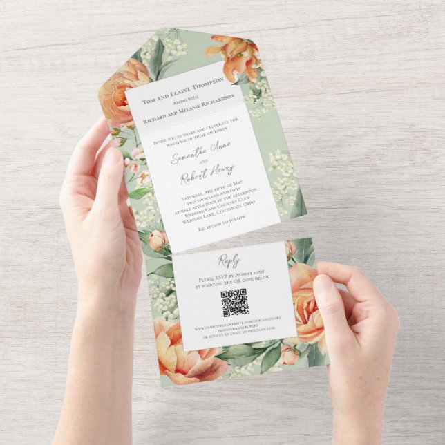 Watercolor Floral Elegant Wedding  All In One Invitation (Tearaway)