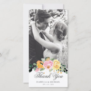 Watercolor Floral Elegant Wedding Thank You Card