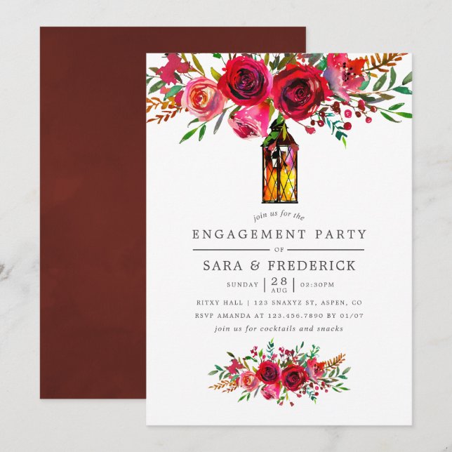 Watercolor Floral Engagement Party Invitation (Front/Back)